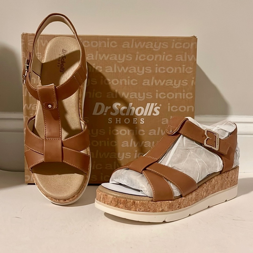 Dr. Scholl’s Once Again Tan Brown Strappy Buckle Comfort Platform Sandals, 9.5 M